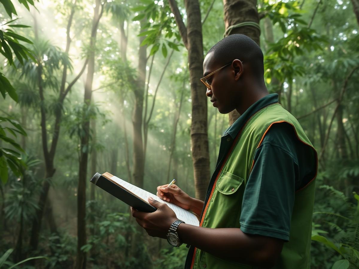 A CEMASUDEV field officer carrying out a forest assessment